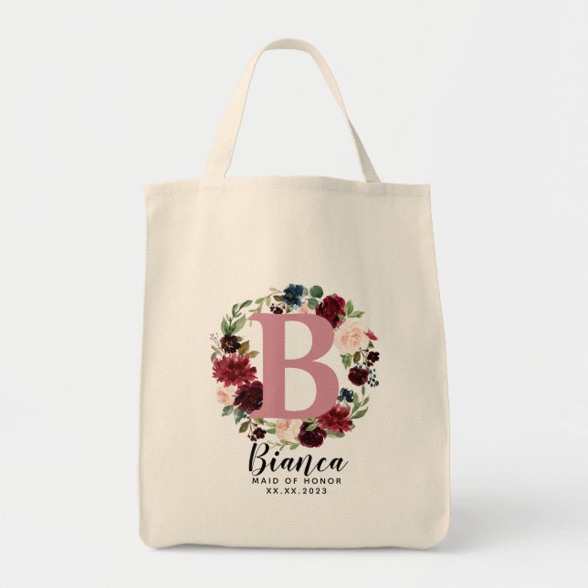 Personalised Letter Winter Bridesmaid  Tote Bag (Front)