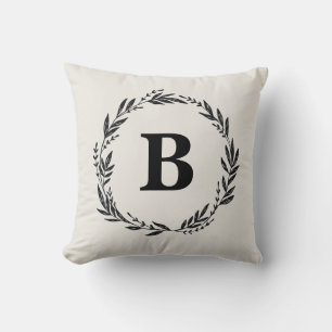 Personalised Letter Wreath Grey Throw Pillow