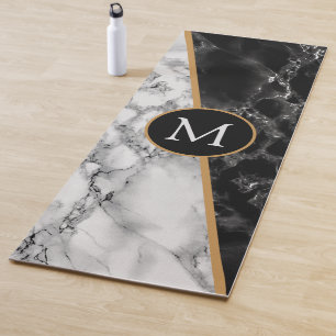 Personalised Letter Yoga Mat Black White Marble