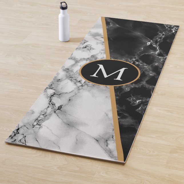 Personalised Letter Yoga Mat Black White Marble (In Situ)