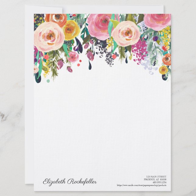 Personalised Letterhead Multi Flower Stationery (Front)