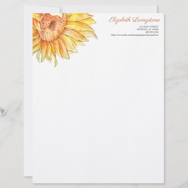 Personalised Letterhead Sunflower Stationery (Front)