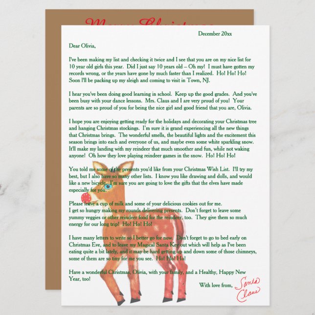 Personalised Letters from Santa Reindeer Holiday Card (Front/Back)