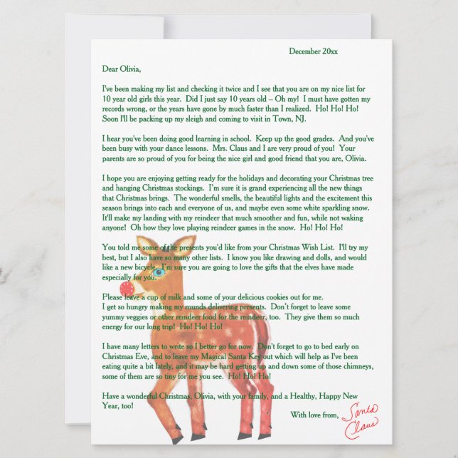 Personalised Letters from Santa Reindeer Holiday Card (Front)