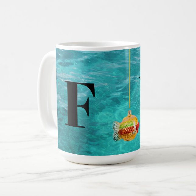 Personalised Letters Ocean Water & Fish Coffee Mug (Front Left)