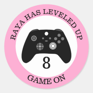 Personalised Level Up Gaming Themed Birthday   Classic Round Sticker