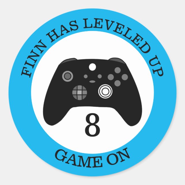 Personalised Level Up Gaming Themed Birthday Classic Round Sticker (Front)