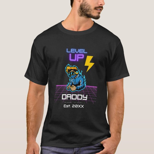 Personalised Level Up To New Daddy For Gamer Tee (Front)