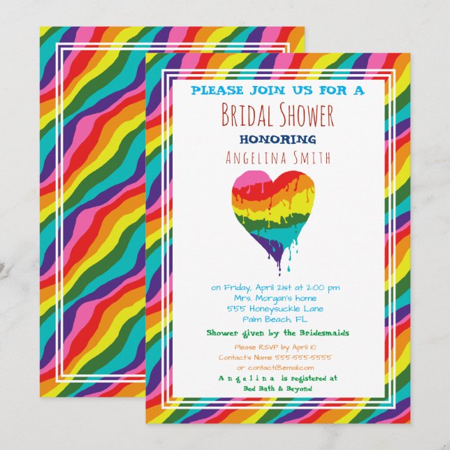 Personalised  LGBT Rainbow Heart  Bridal Shower Invitation (Front/Back)