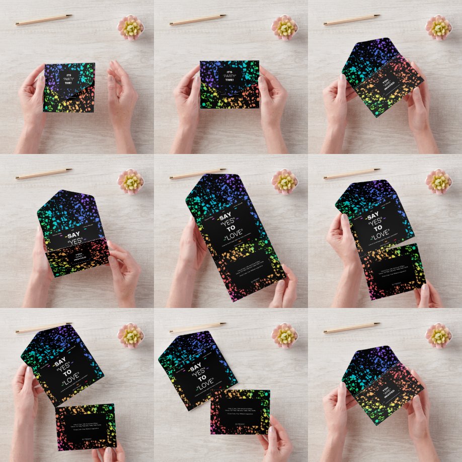 Personalised LGBTQ digital modern black wedding All In One Invitation