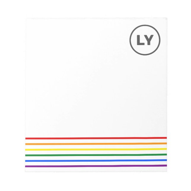 Personalised LGBTQ Initials Pride Rainbow Stripes Notepad (Front)