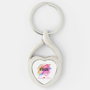 Personalised LGBTQ Pride Rainbow Colour Heart Key Key Ring