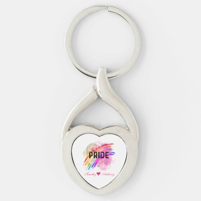 Personalised LGBTQ Pride Rainbow Colour Heart  Key Ring (Front)
