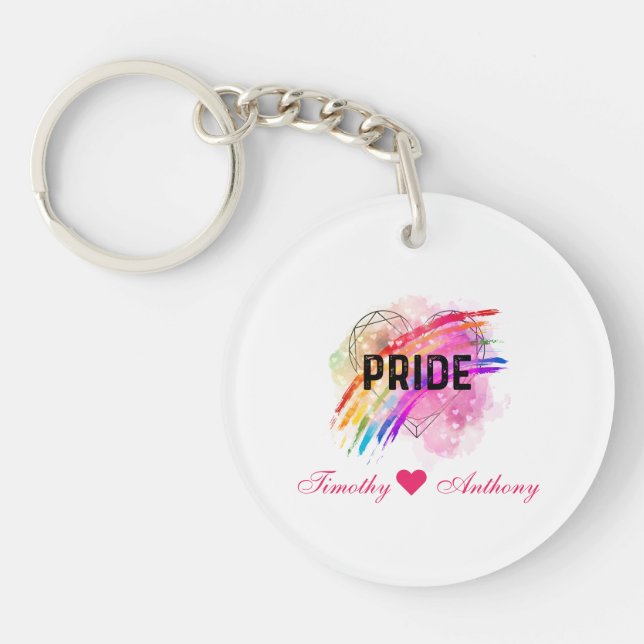 Personalised LGBTQ Pride Rainbow Colour Heart  Key Ring (Front)