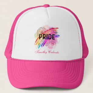 Personalised LGBTQ Pride Rainbow Colour Heart Pink Trucker Hat