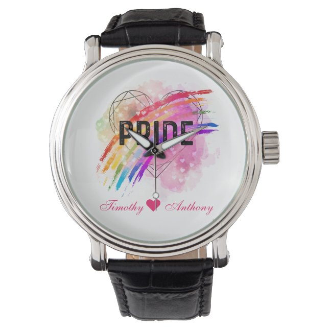 Personalised LGBTQ Pride Rainbow Colour Heart Watch (Front)