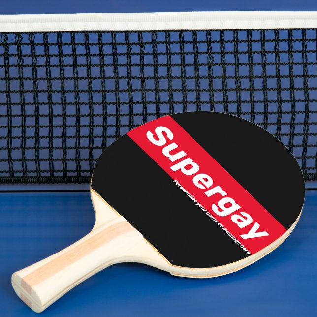 Personalised LGBTQ Pride Vintage Supergay Ping Pong Paddle (Insitu)