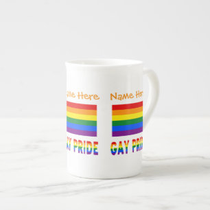 Personalised LGBTQ Rainbow Gay Pride Flag Bone China Mug