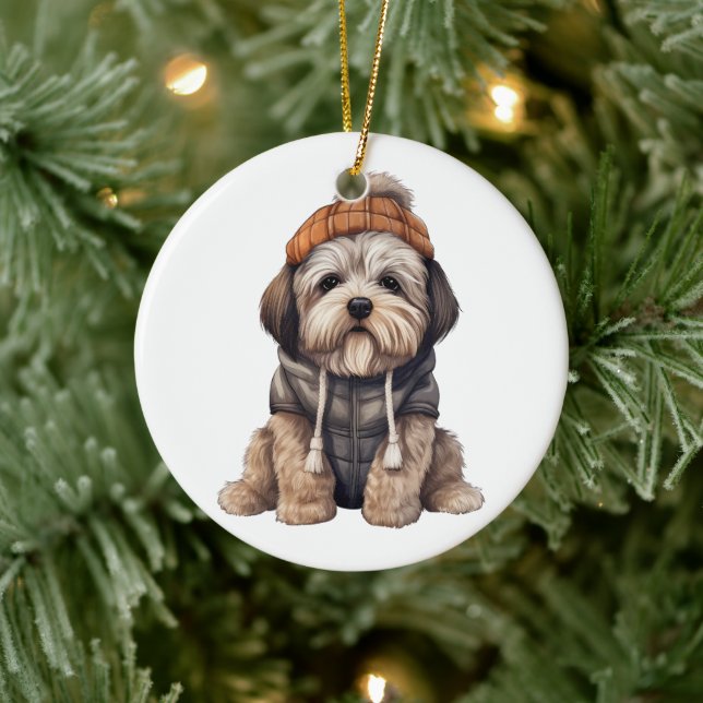 Personalised Lhasa Apso Dog Ceramic Tree Decoration (Tree)