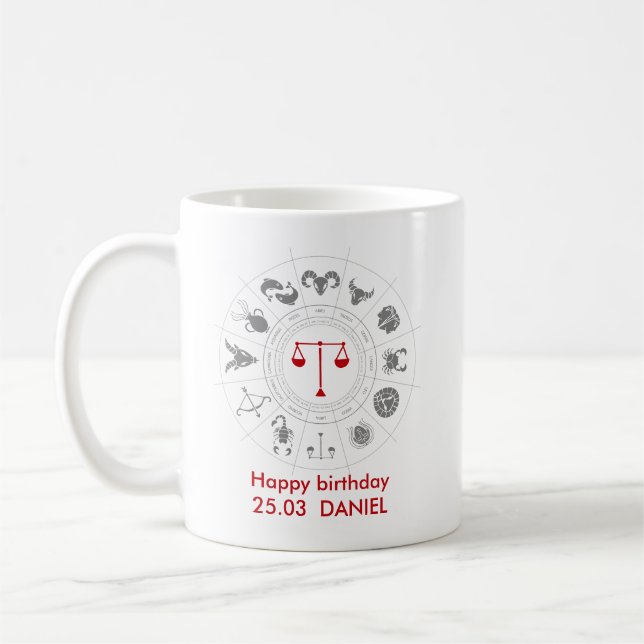 Personalised Libra Zodiac Birthday Gift Coffee Mug (Left)