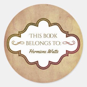 Personalised Library Bookplate Vintage Parchment Classic Round Sticker