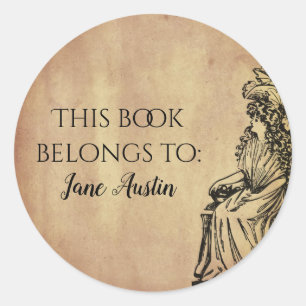 Personalised Library Bookplate Vintage Parchment Classic Round Sticker