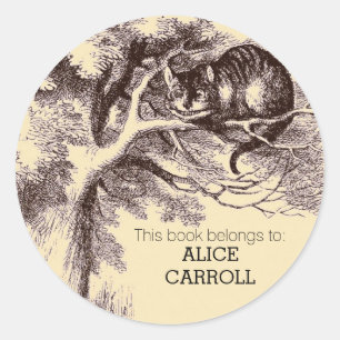 Personalised Library Cheshire Cat Bookplate Classic Round Sticker