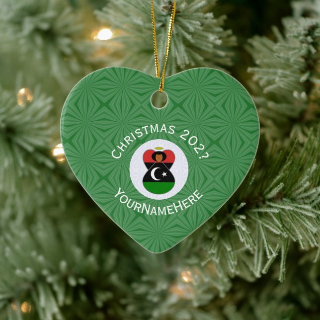 Personalised Libyan Angel Christmas Flag Ceramic Tree Decoration (Tree)