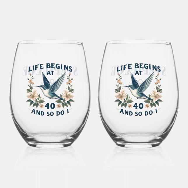 Personalised Life Begins at 40 Wine Glass (Front)