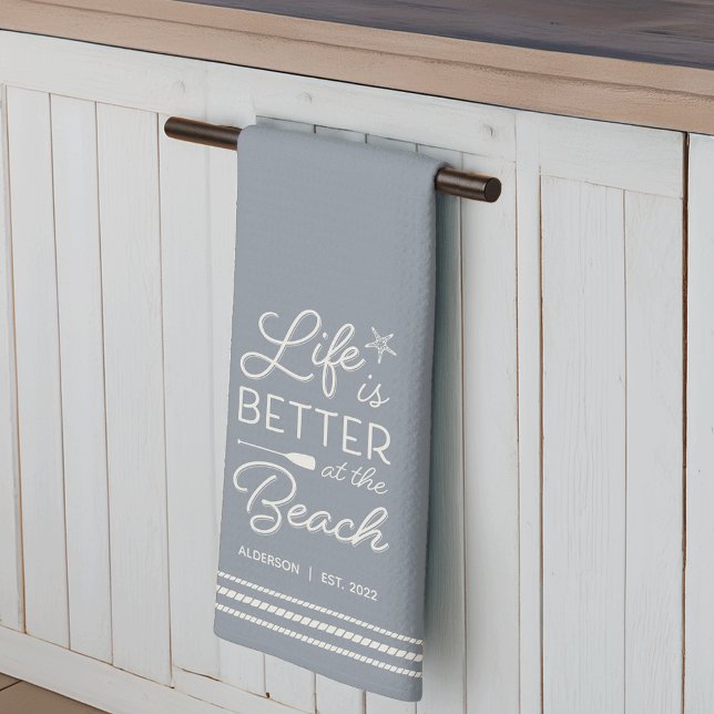 Personalised Life Is Better at the Beach Tea Towel (Creator Uploaded)