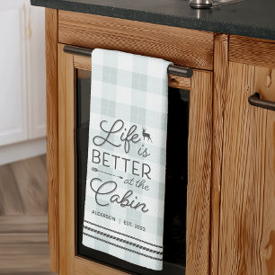 Personalised Life Is Better at the Cabin Plaid Tea Towel