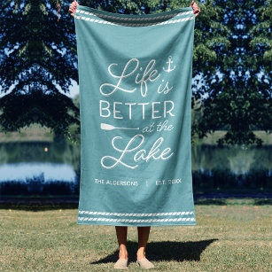 Personalised Life Is Better At The Lake Beach Towel