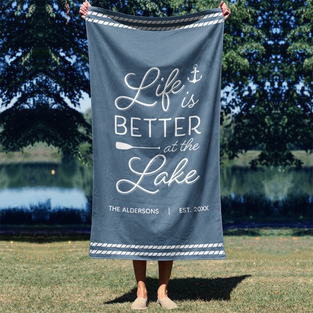 Personalised Life Is Better At The Lake Beach Towel (Creator Uploaded)