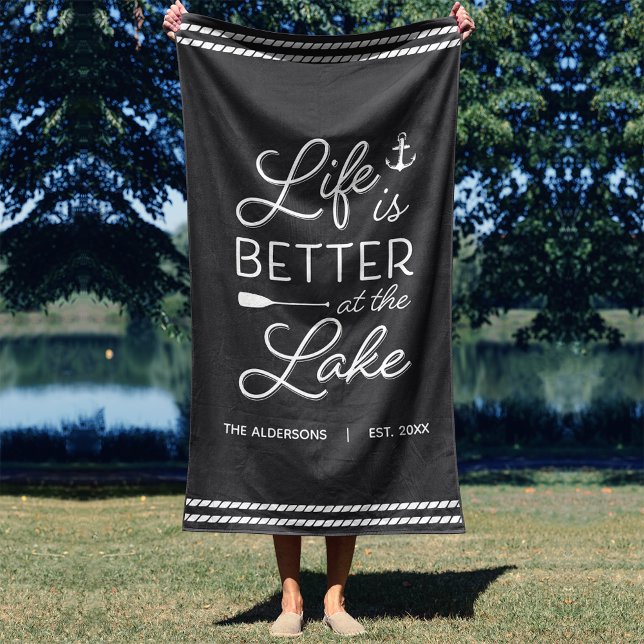 Personalised Life Is Better At The Lake Beach Towel (Creator Uploaded)