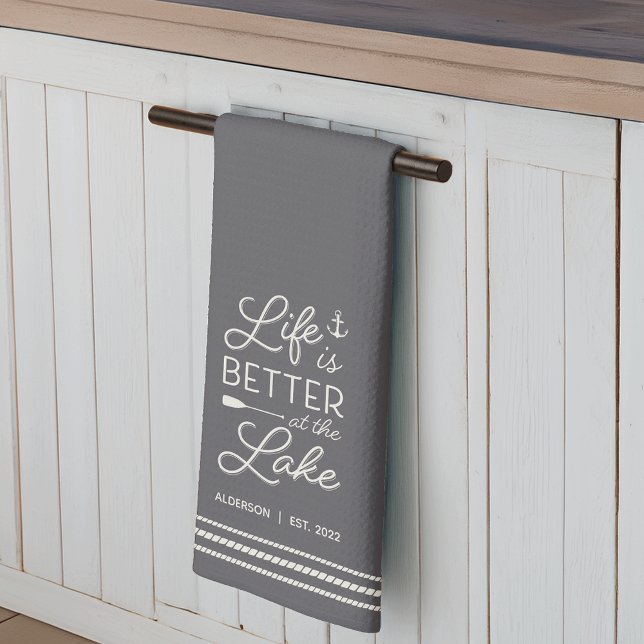 Personalised Life Is Better at the Lake Tea Towel (Creator Uploaded)
