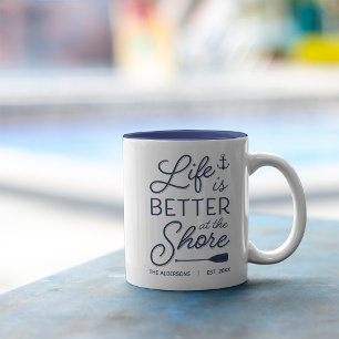 Personalised Life Is Better At The Shore Two-Tone Coffee Mug