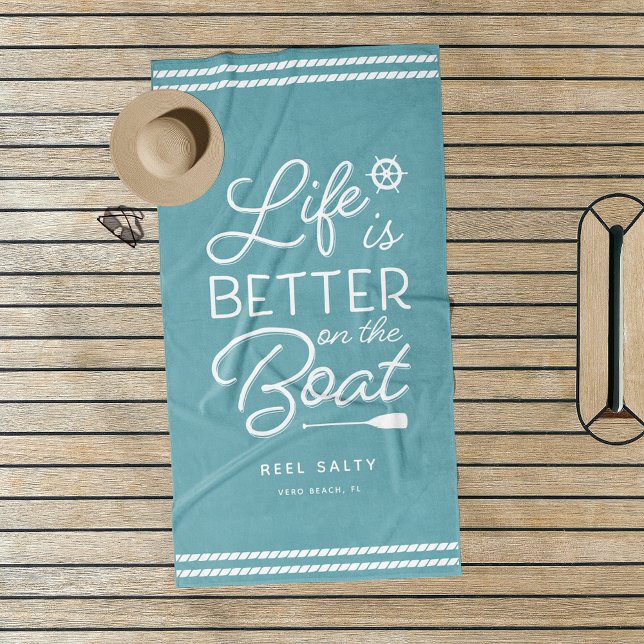 Personalised Life Is Better On The Boat Beach Towel (Creator Uploaded)