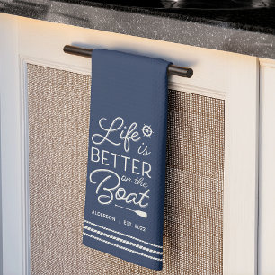 Personalised Life Is Better on the Boat Tea Towel
