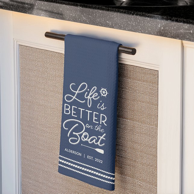 Personalised Life Is Better on the Boat Tea Towel (Creator Uploaded)