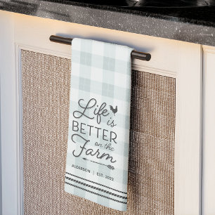 Personalised Life Is Better on the Farm Plaid Tea Towel