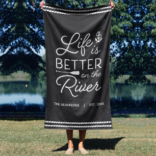 Personalised Life Is Better On The River Beach Towel