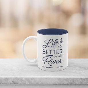 Personalised Life Is Better On The River Two-Tone Coffee Mug