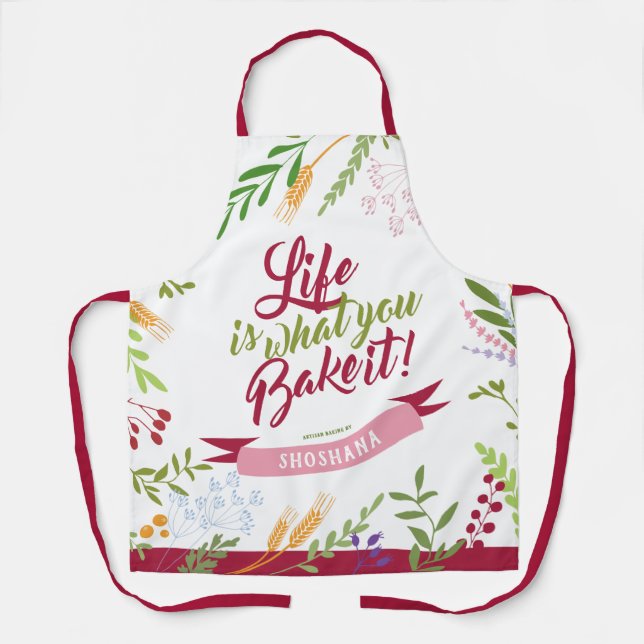 Personalised Life is what you Bake it Floral Apron (Front)