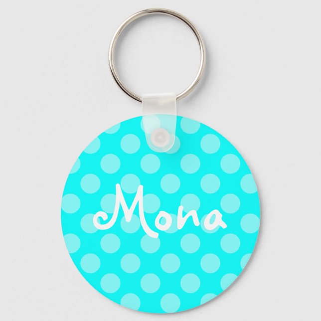 Personalised Light Aqua Polka Dot Key Ring (Front)
