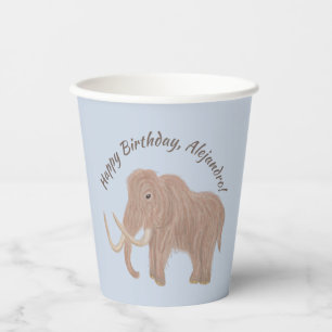 Personalised Light Blue, Brown Woolly Mammoth Paper Cups