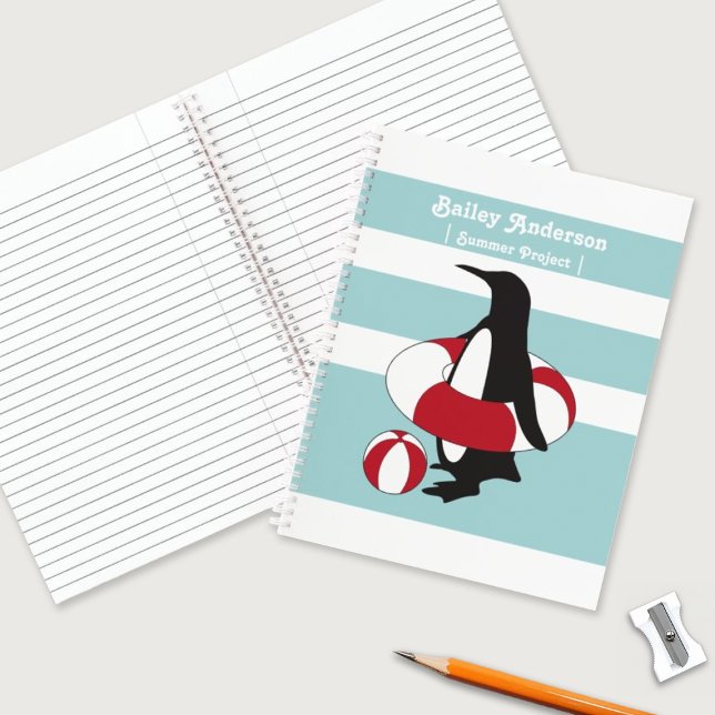 Personalised Light Blue Cute Penguin Swimming Kids Notebook (Creator Uploaded)