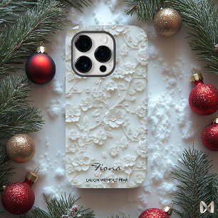 Personalised Light Blue Embroidered Floral Quote Case-Mate iPhone 14 Pro Case