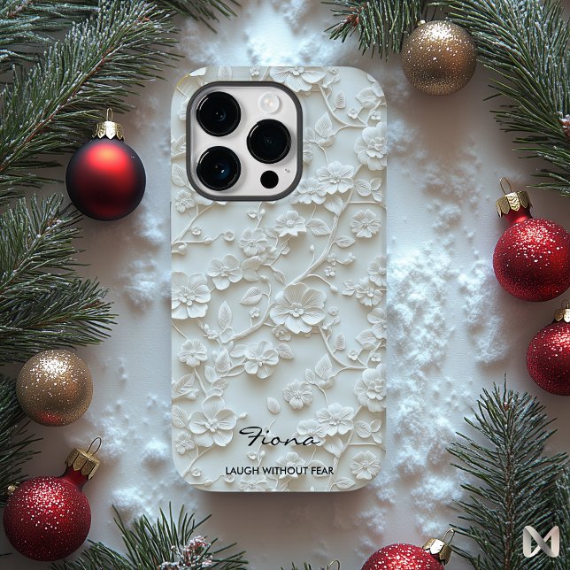 Personalised Light Blue Embroidered Floral Quote Case-Mate iPhone Case (Creator Uploaded)