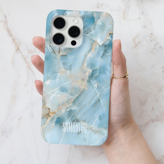 Personalised Light Blue Gemstone Modern Chic Name Case-Mate iPhone Case (Personalized Light Blue Gemstone Modern Chic Name Case-Mate iPhone Case)
