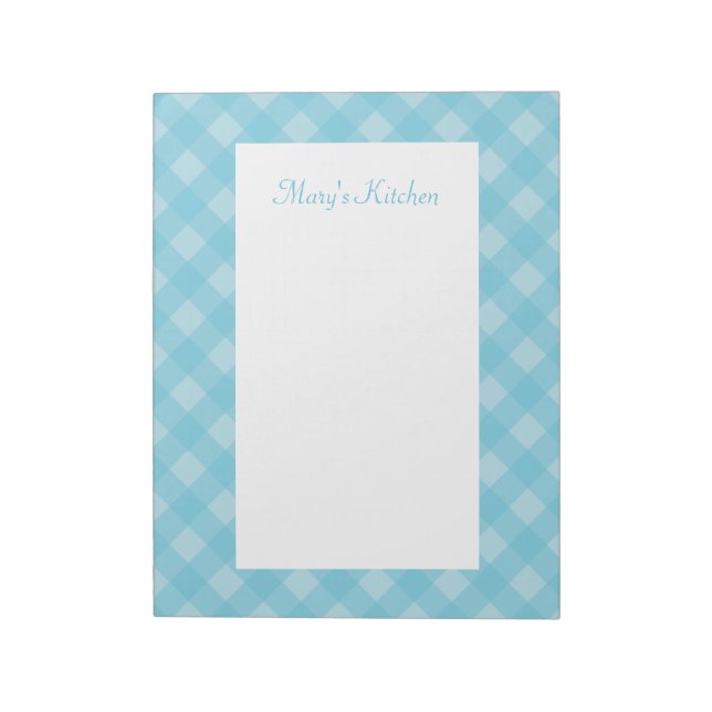 Personalised Light Blue Gingham Notepad (Rotated)
